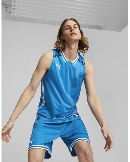 PUMA Blue Hoops Team Game Performance Basketball Jersey for men