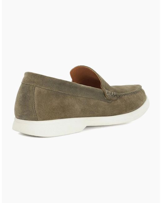 Dune Green Dune Buftonn Suede Khaki Loafers for men