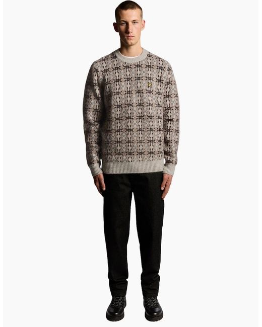 Lyle & Scott Gray Lyle & Scott Brushed Intarsia Crew Neck Jumper for men