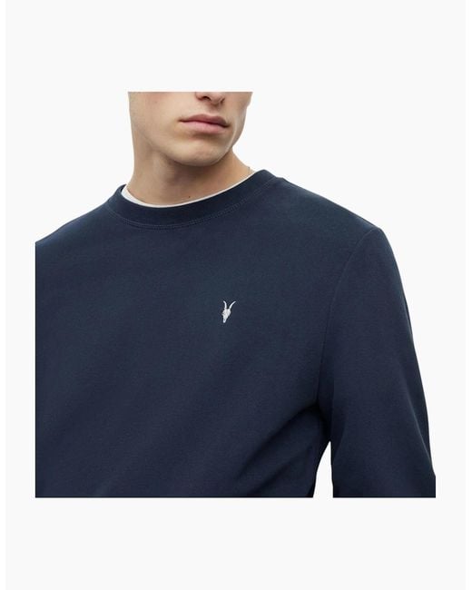 AllSaints Blue All Saints Reven Sweatshirts Crew Neck Casual Cotton Pullover Winter Jumper for men