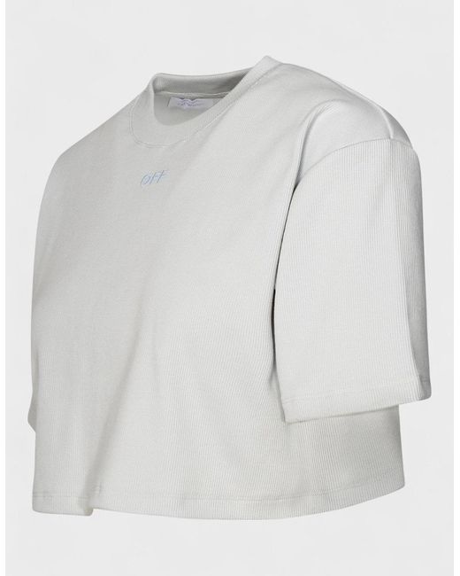 Off-White c/o Virgil Abloh Gray Stamp Rib Cropped Tee Artic Ice
