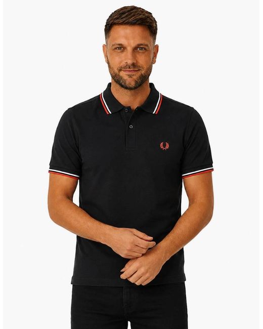 Fred Perry Black Twin Tipped Polo Shirt/Dusky/Strawberry Cream for men