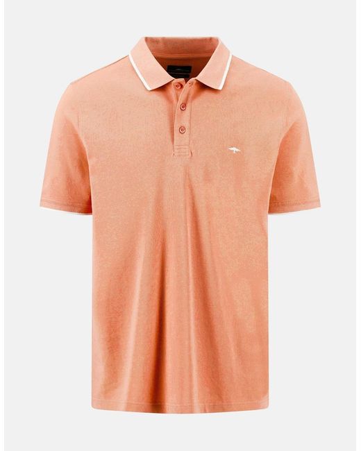 Fynch-Hatton Orange Contrast Tipped 2-Ply Cotton Polo Shirt Tangerine for men