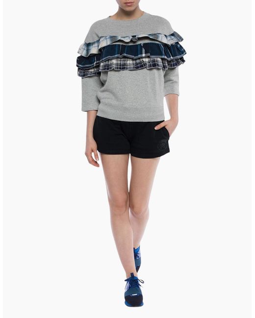 DIESEL Gray F Adelia Sweatshirt Pullover Crew Neck Ruffle Check Jumper for men