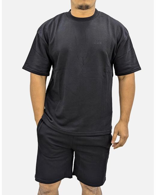 Pull&Bear Black Pull & Bear T Shirt Shorts Set Regular Fit Cozy Nightwear Casual Bottom Top for men