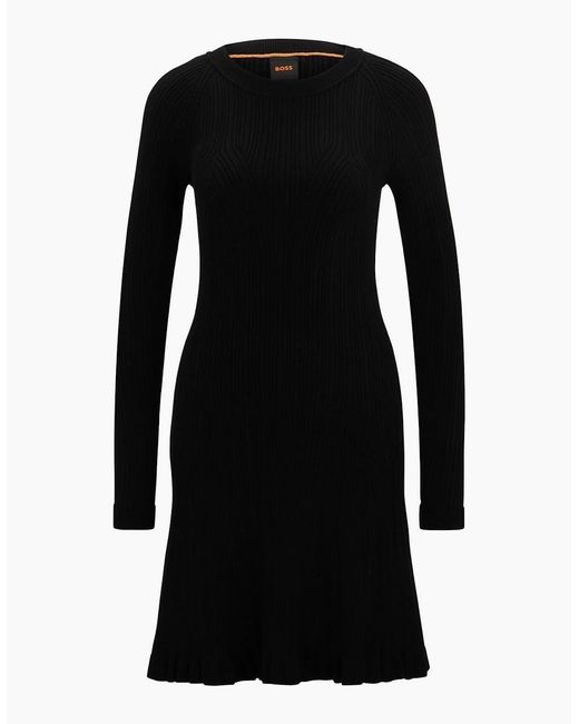 Boss Black Crew Neck Long Sleeve Midi Dress