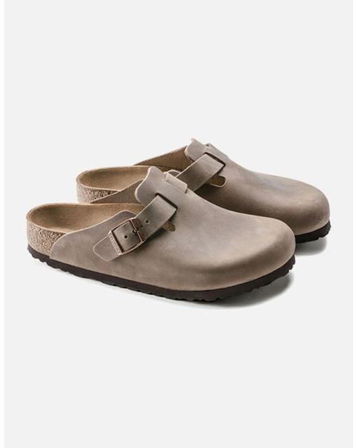 Birkenstock Boston Gray Birkenstock Boston Oiled Leather Regular Fit Tobacco for men