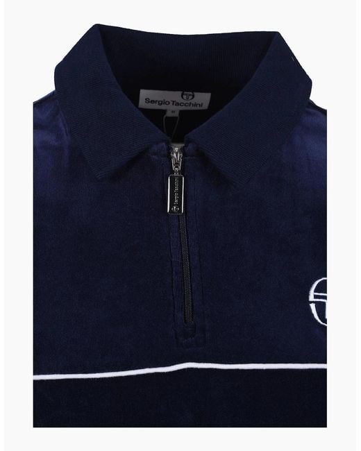Sergio Tacchini Blue Cardona Velour Zip Polo Maritime for men