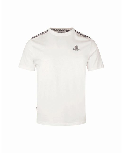 Aquascutum White Cotton Shoulder Check Old T-Shirt for men