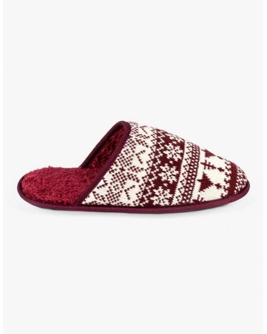 Totes Red Toasties Fair Isle Mule Slippers for men