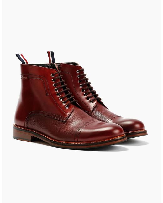 Ben Sherman Red Harrington Brush Off Leather Burgundy Boots