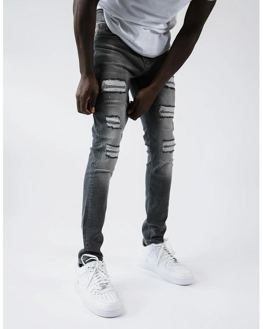 Magrit Gray Douai Ripped Patch Jeans for men