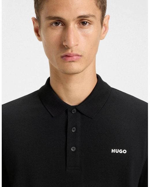 Boss Black Hugo Donoslong Cotton-Piqué Long Sleeve Polo Shirt With Logo Print for men