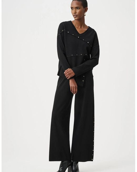 Joseph Ribkoff Black Asymmetric Sweater With Metal Stud Detail