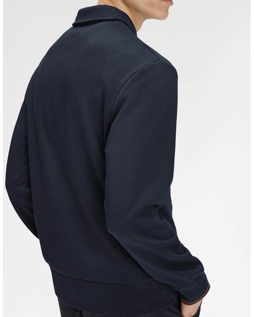 Fred Perry Blue Half Zip Collared Sweatshirt for men