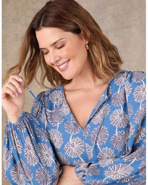 Live Unlimited London Blue Petite Floral Print Tie Neck Midaxi Dress