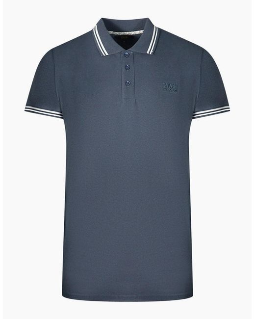 Roberto Cavalli Blue Cavalli Class Twinned Tipped Collar Polo Shirt for men