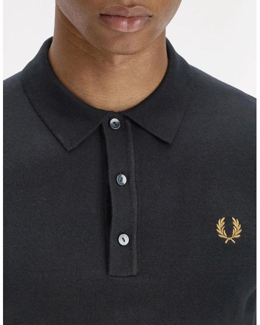 Fred Perry Black Cotton Knitted Polo Shirt for men
