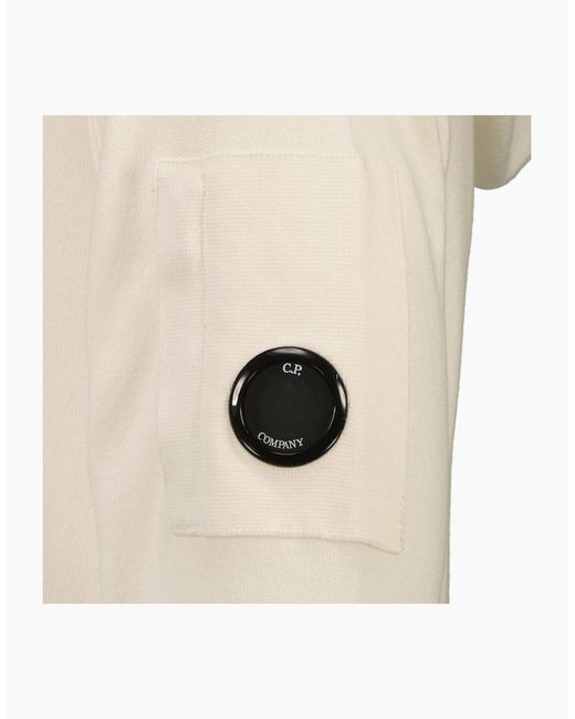 C P Company White Sea Island Knitted Lens Hoodie for men