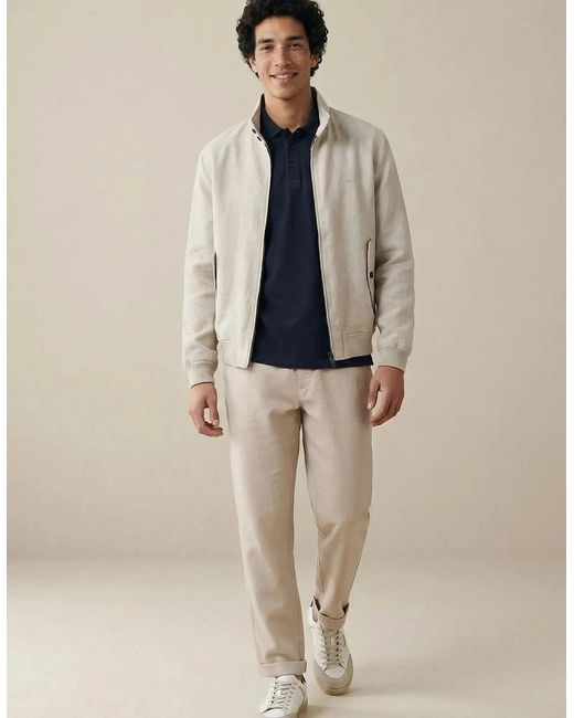 Fynch-Hatton Gray Pure Linen Harrington Jacket Cement for men