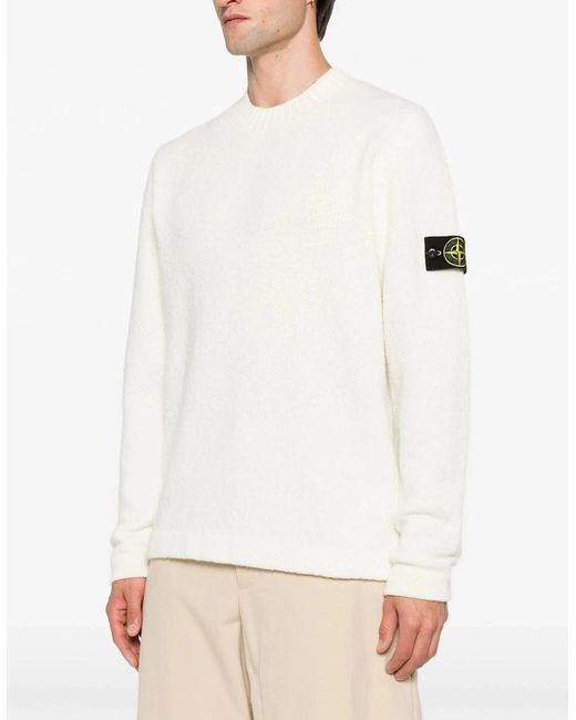 Stone Island White S00N2 Crewneck Sweater for men