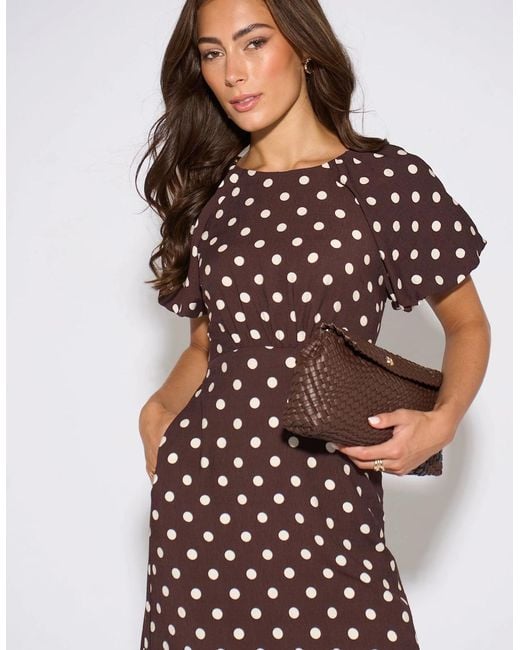 Gini London Black Spot Puff Sleeves Midi Dress