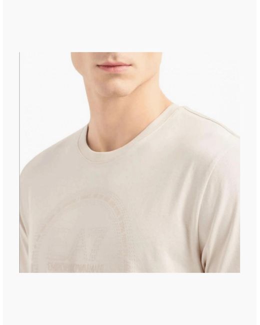 EA7 White Cotton Round Logo T-Shirt for men