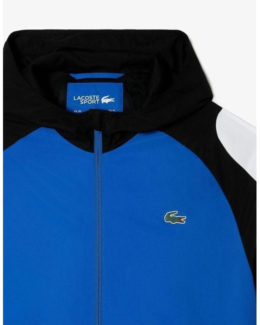Lacoste Blue Color Block Pattterned Hooded Windbreaker With Logo for men