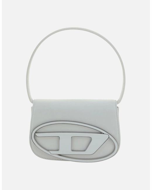DIESEL Gray Mirrored Leather Shoulder Bag With Magnetic Closure
