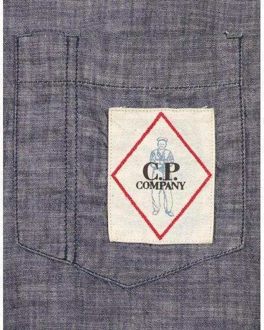 C P Company Gray Chambray Logo Patch Shirt for men
