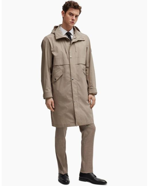 Boss Natural Cataldo Hooded Solid Patterned Coat for men