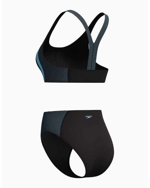 Speedo Black Ladies Quantum Splice Ribbed Two-Piece Swimsuit