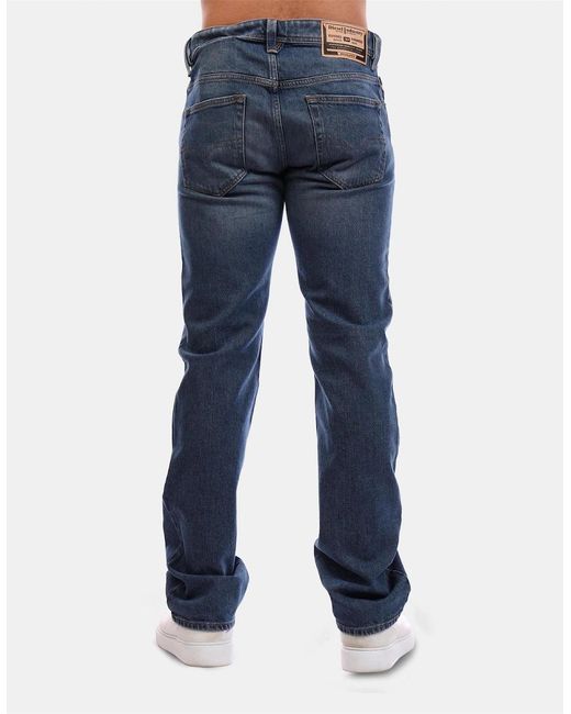 DIESEL Blue Five Pocket Design Straight Leg Jeans for men