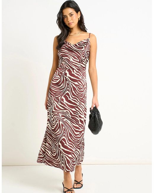 Gini London White Burgundy Zebra Cowl Neck Midi Dress
