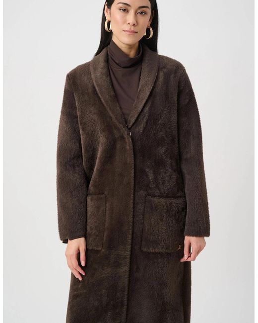 Joseph Ribkoff Brown Feather Yarn Knit Coat With Detachable Fur Collar