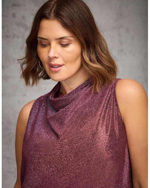 Live Unlimited London Purple Sparkle Jersey Cowl Neck Top