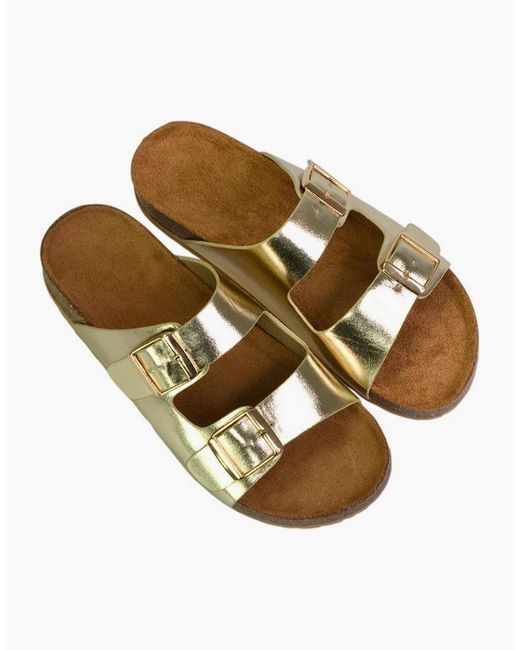 XY London Brown Ladies Star Metallic Double Strap Buckle Sandals