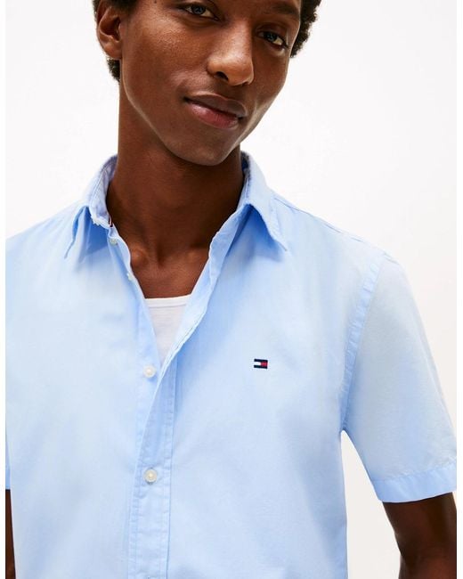 Tommy Hilfiger White Core Flex Poplin Solid Short Sleeve Shirt for men