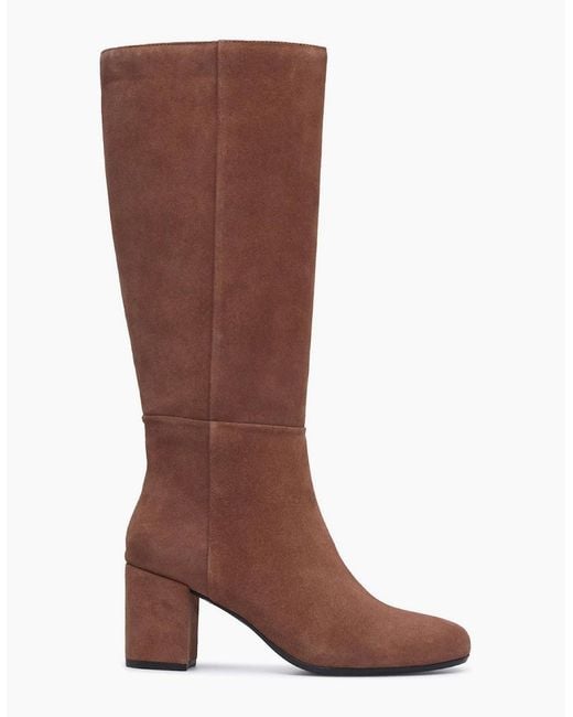 Hush Puppies Brown Oprah Suede Long Leather Mocha Heeled Knee High Boots