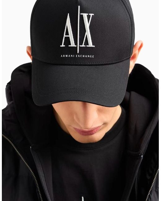 ARMANI EXCHANGE Black Baseball Twill Cap for men