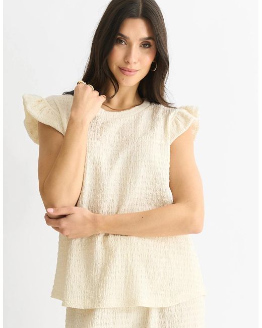 Gini London Natural Ivory Frill Sleeves Textured Oversized Top