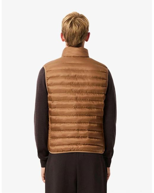 Lacoste Brown Solid Patterned Zipped Pocket Puffer Coat for men