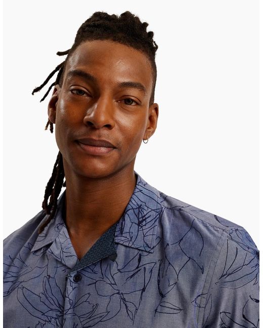 Ted Baker Blue Terroni Regular Chambray Floral Dark Shirt for men