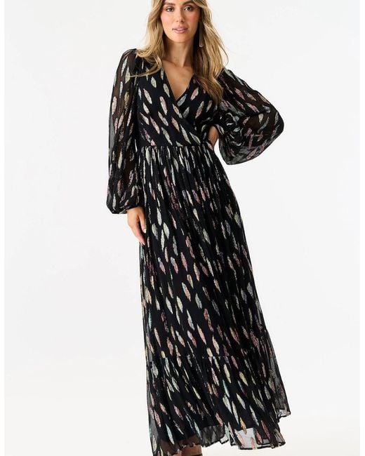 Gini London Black Metallic Print Full Sleeve Maxi Dress