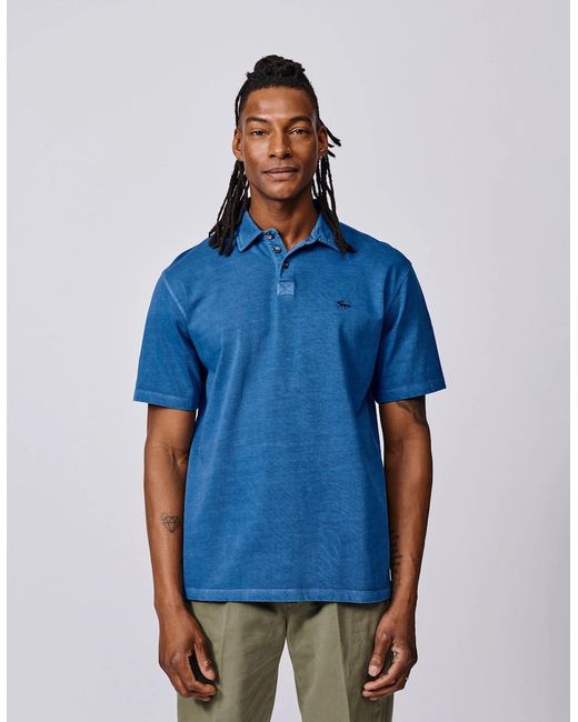 aubi Blue Arkwright Heavyweight Jersey Polo for men