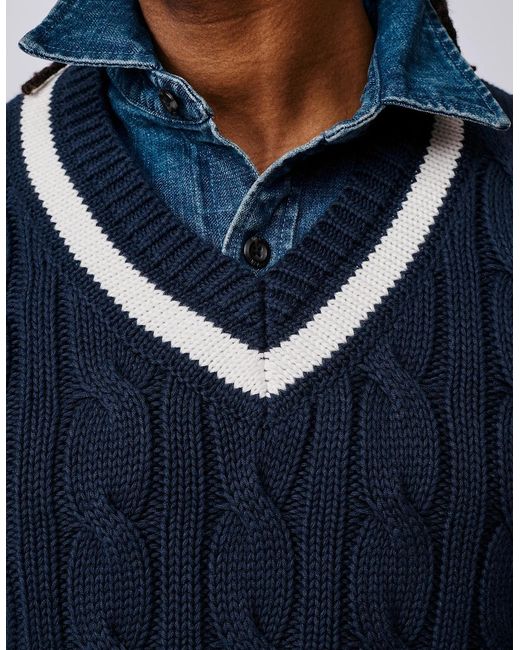aubi Blue Denton Cotton Cricket Jumper for men