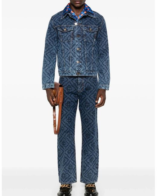 Casablanca Blue Laser Monogram Denim Jeans Dark for men