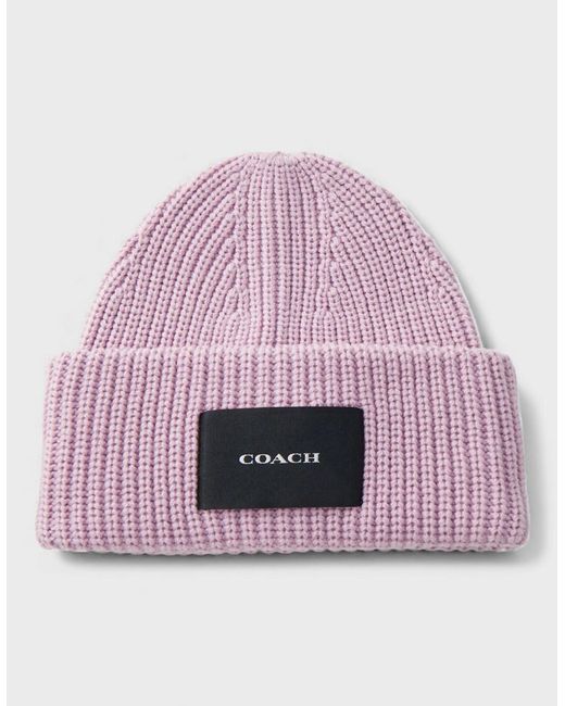 COACH Pink Woven Patch Beanie Faded