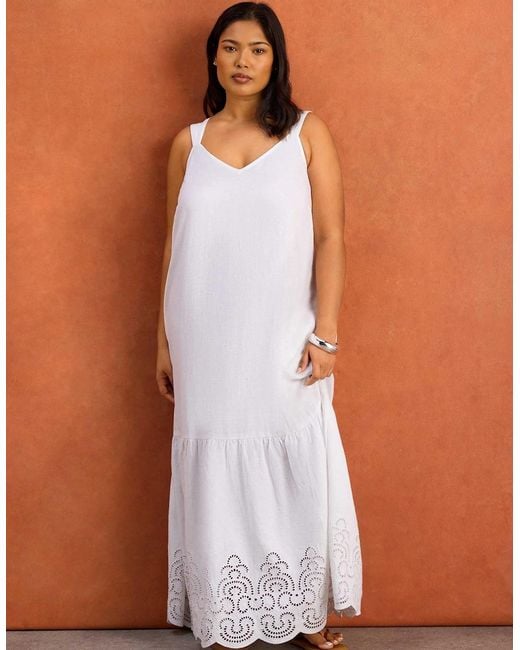 Live Unlimited London Pink Linen Blend Broderie Maxi Dress