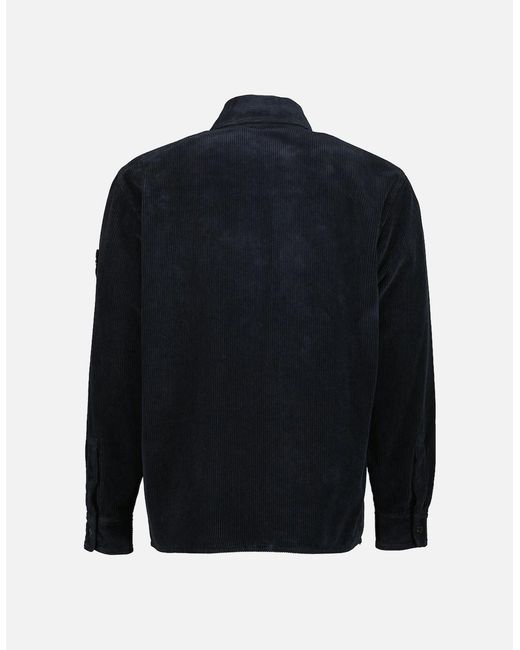 Stone Island Blue Organic Cotton Corduroy Overshirt for men